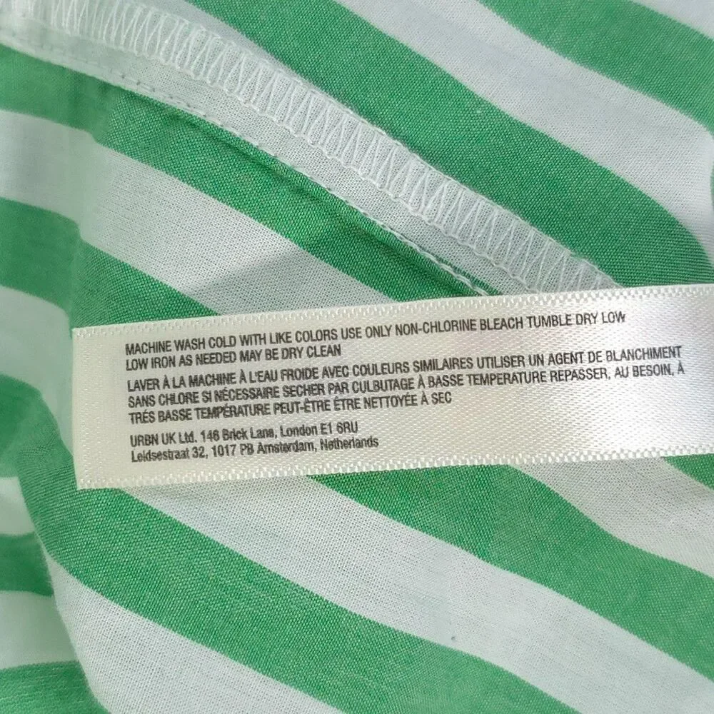 ANTHROPOLOGIE LYREBIRD Women’s New Sleep Dress Embroidered Stripe LARGE Green